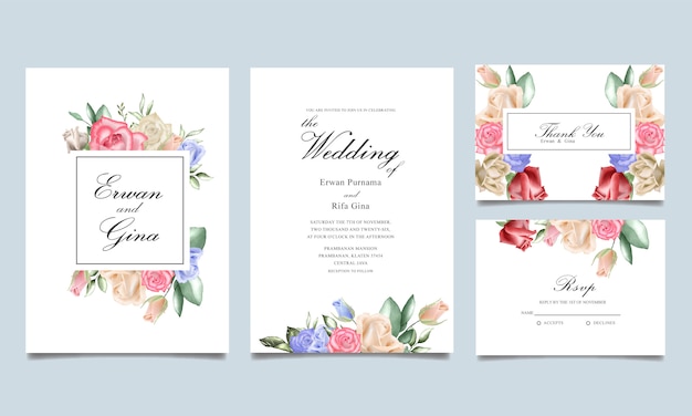 Wedding invitation template card with watercolor Floral