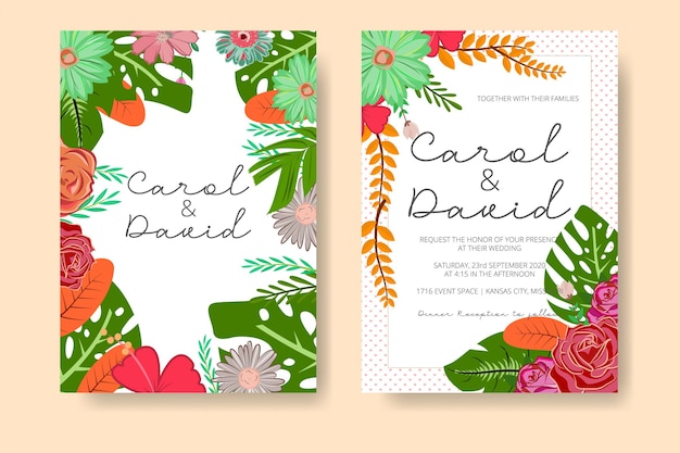 Wedding Invitation Template Design with flat style vector floral of Flower and Leaf