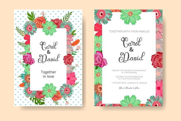 Wedding Invitation Template Design with flat style vector floral of Flower and Leaf