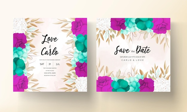 Wedding invitation template set with  beautiful floral decoration