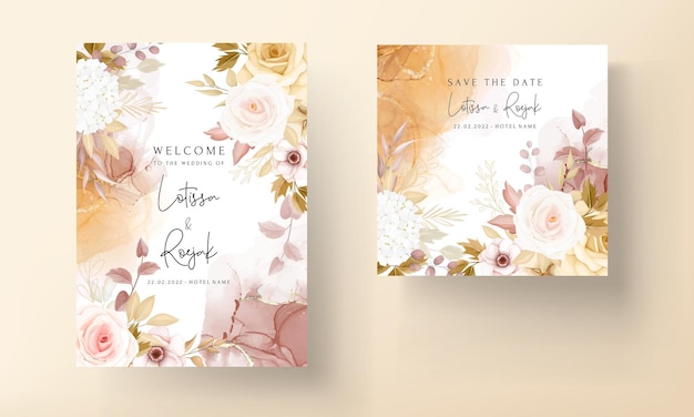 wedding invitation template set with elegant brown floral