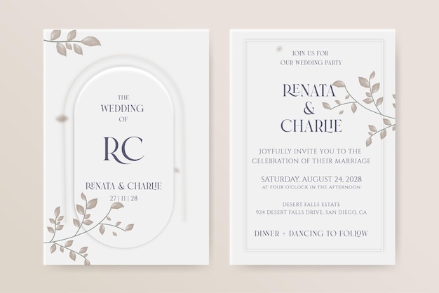 wedding invitation template twig leaves browns