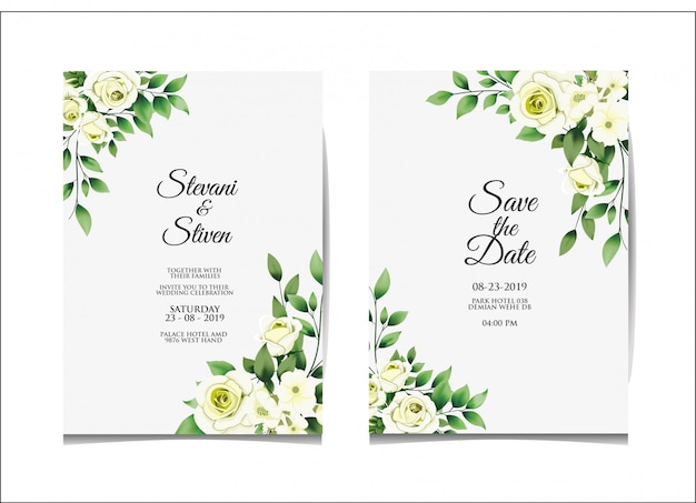 wedding invitation template white and green style