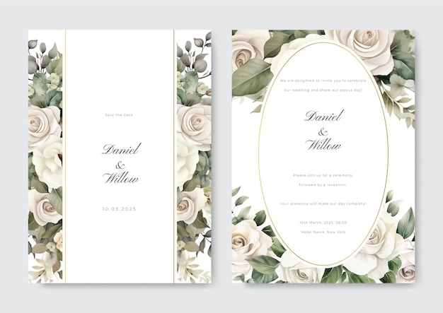 Wedding invitation template with arrangement flower and leaves