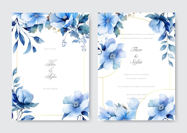 Wedding invitation template with arrangement flower and leaves