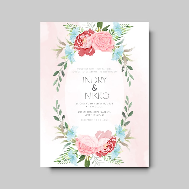 Wedding invitation template with beautiful and elegant floral