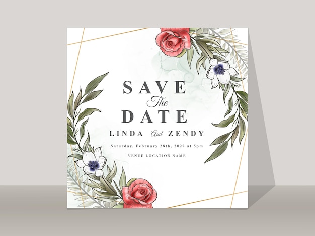 Wedding invitation template with beautiful floral hand drawn