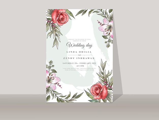 Wedding invitation template with beautiful floral hand drawn