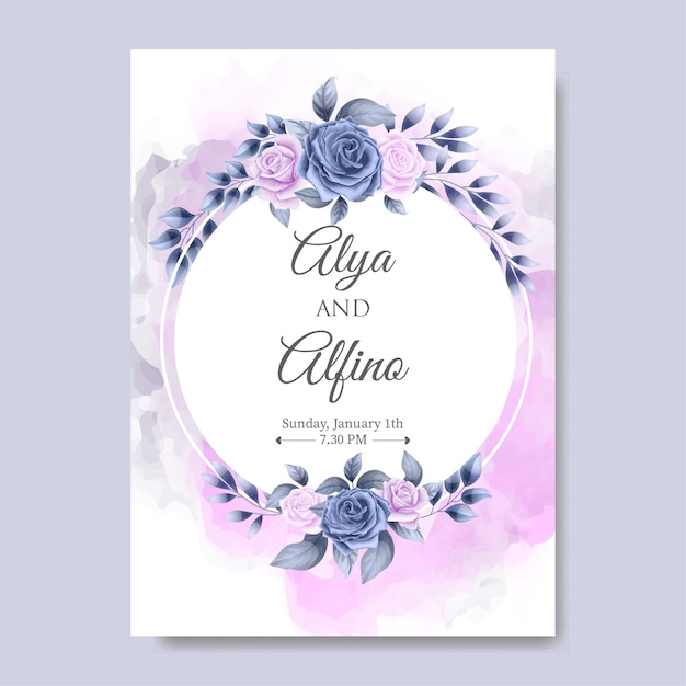 Wedding invitation template with beautiful floral leaves