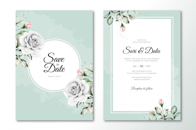 Wedding invitation template with beautiful floral watercolor 