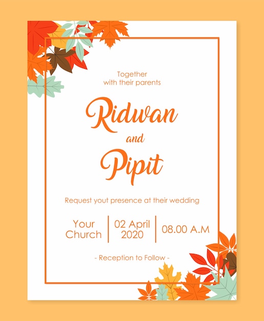 Wedding invitation template with beautiful flowers