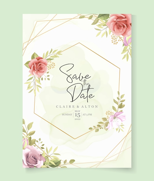 Wedding invitation template with beautiful roses