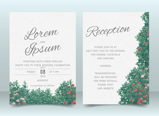 Wedding Invitation Template with Elegant arrangement Flower and leaves