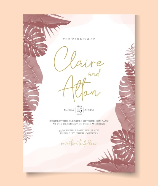 Wedding invitation template with elegant tropical nature