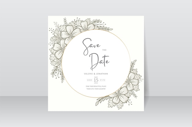 Wedding invitation template with floral outline decoration