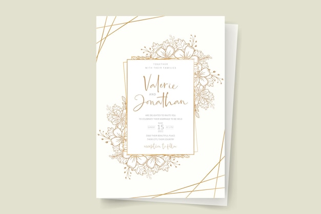 Wedding invitation template with floral outline decoration