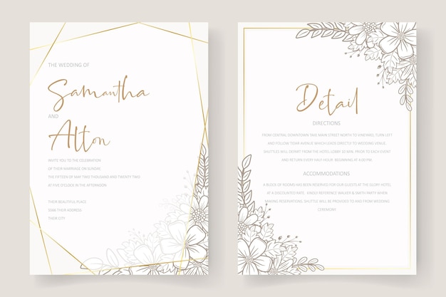 Wedding invitation template with floral outline decoration