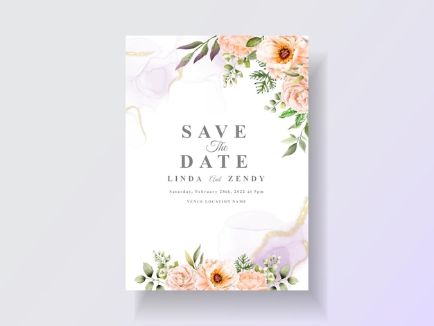 Wedding invitation template with floral watercolor