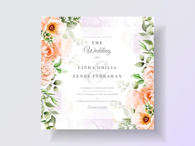 Wedding invitation template with floral watercolor