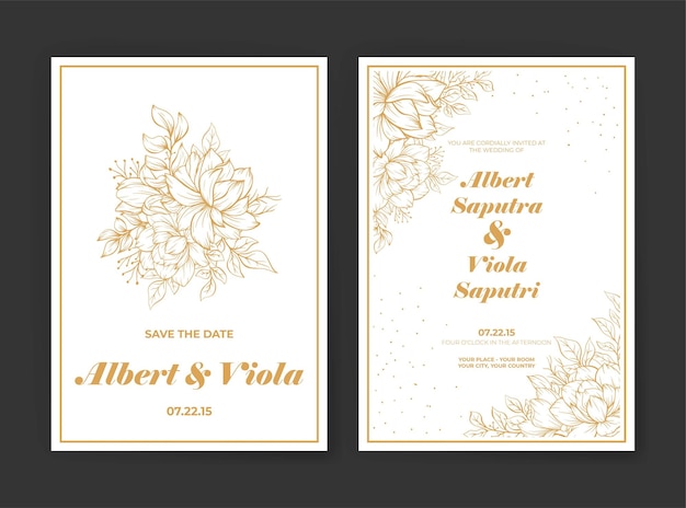 Wedding invitation template with flower hand drawn decoration