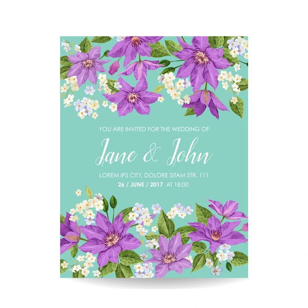 Wedding Invitation Template with Flowers