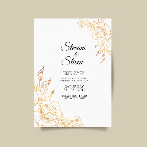 wedding invitation template with gold flower