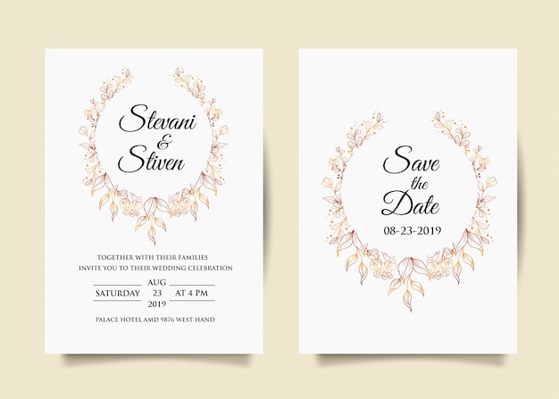 wedding invitation template with gold flower