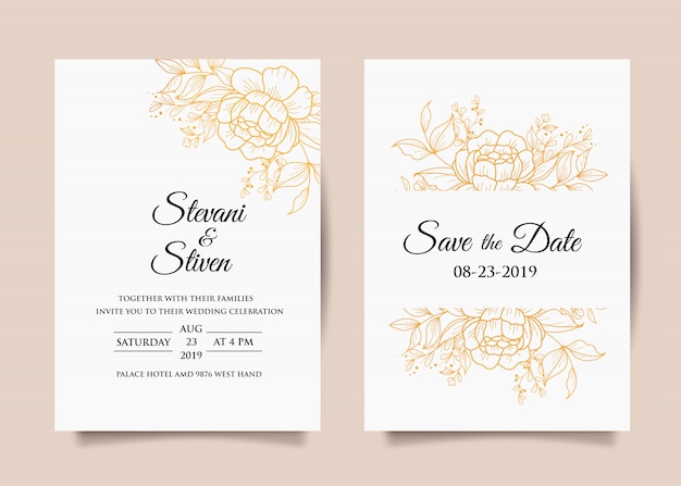 wedding invitation template with gold flower