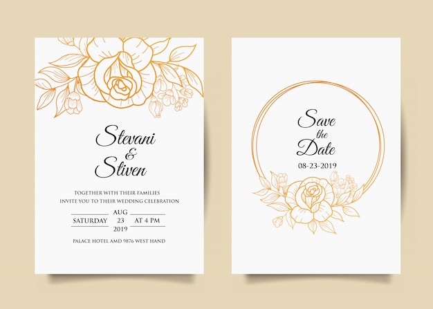 wedding invitation template with gold flower