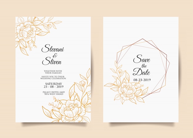 wedding invitation template with gold flower