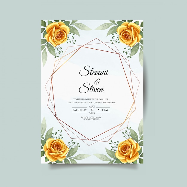 wedding invitation template with golden flower