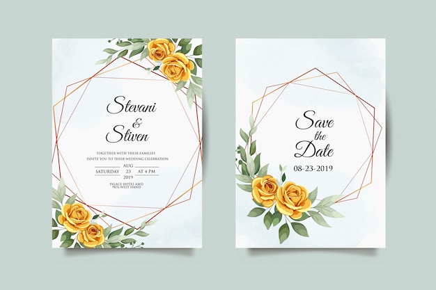 wedding invitation template with golden flower