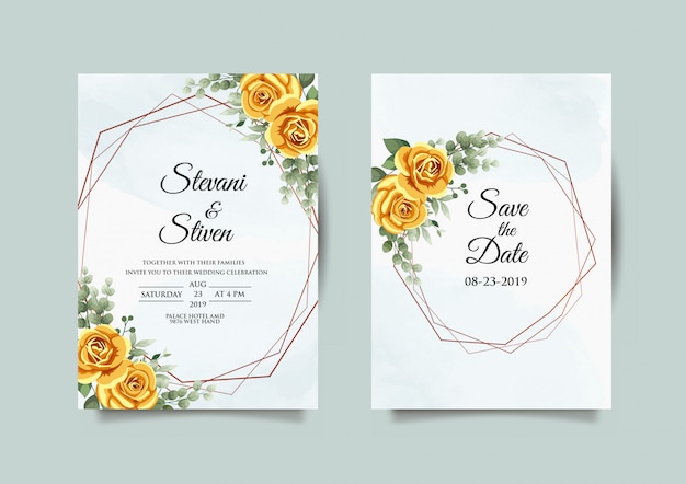 wedding invitation template with golden flower