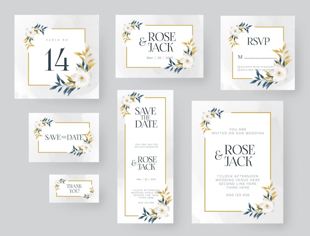 wedding invitation template with golden nature