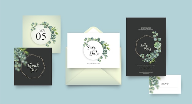 Wedding invitation template with leaves design