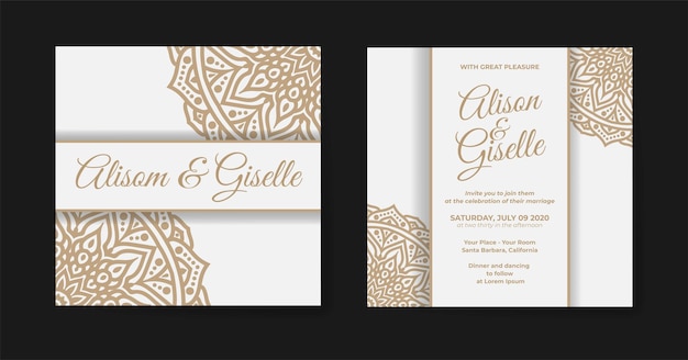 Wedding invitation template with luxury gold mandala pattern