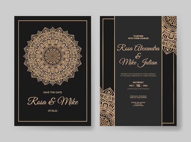 Wedding invitation template with luxury mandala decoration