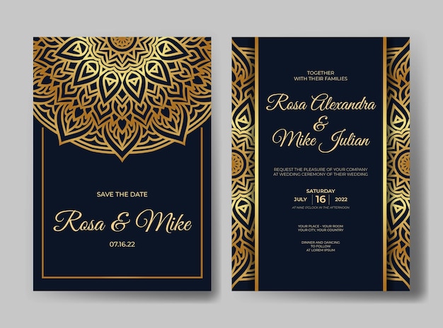 Wedding invitation template with luxury mandala decoration