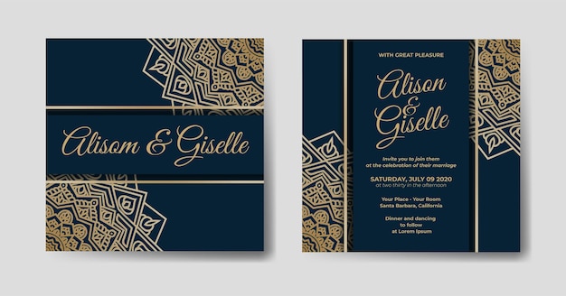 Wedding invitation template with luxury mandala ornament