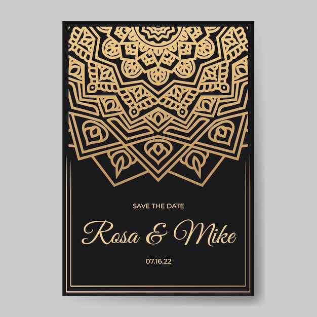 Wedding invitation template with luxury mandala ornament