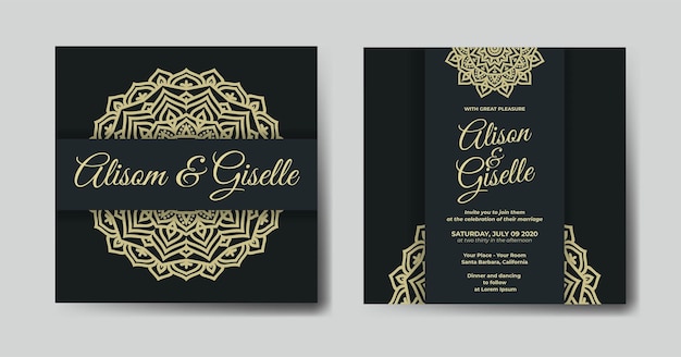 Wedding invitation template with luxury mandala ornament