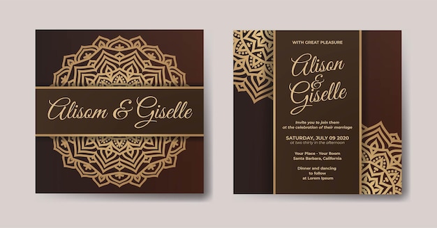 Wedding invitation template with luxury mandala ornament