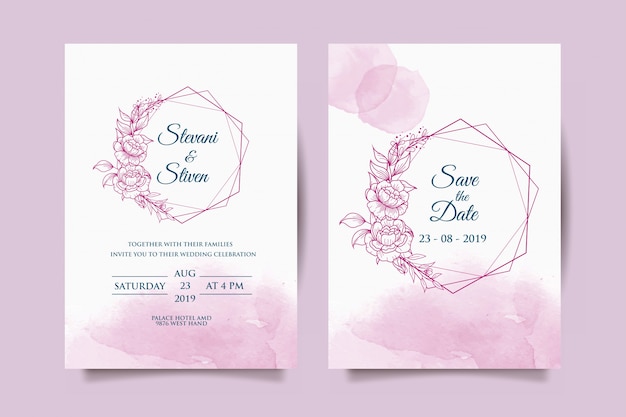 wedding invitation template with purple flower