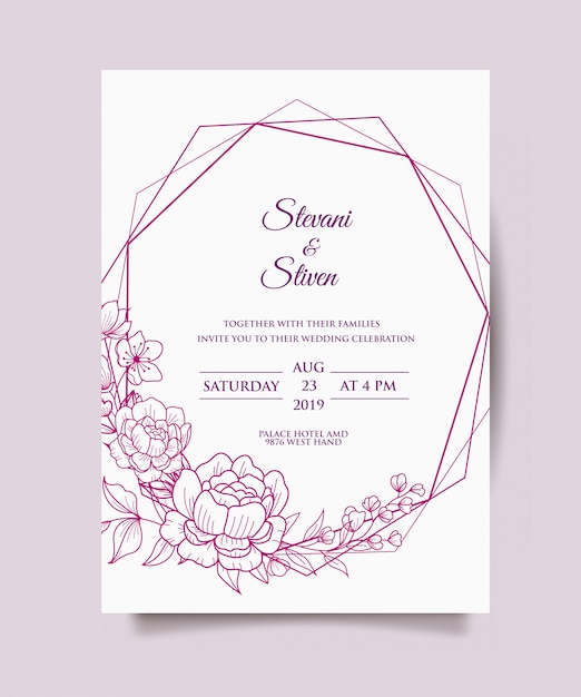 wedding invitation template with purple flower