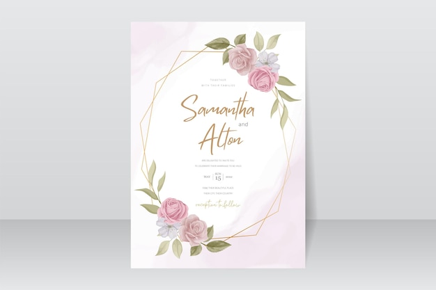 Wedding invitation template with rose flower design