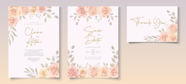 Wedding invitation template with soft color blooming flower