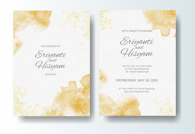 Wedding invitation template with watercolor background and splash