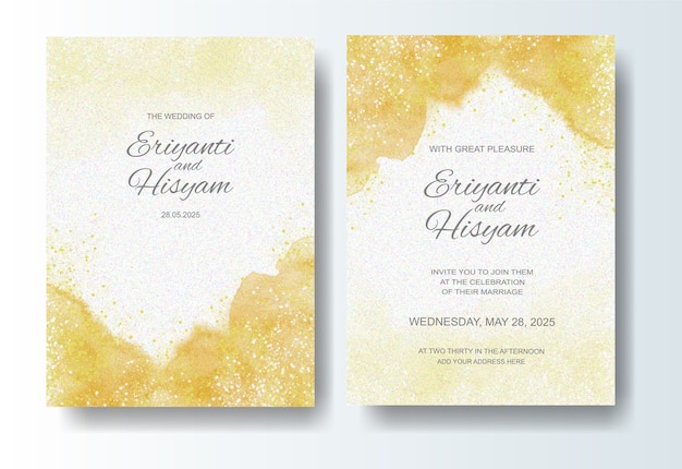 Wedding invitation template with watercolor background and splash