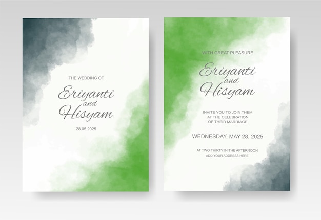 Wedding invitation template with watercolor background and splash