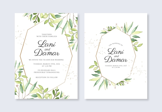 Wedding invitation template with watercolor floral